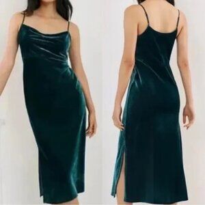 Anthropologie womens Elyse Green Bias Velvet Slip midi Dress size small